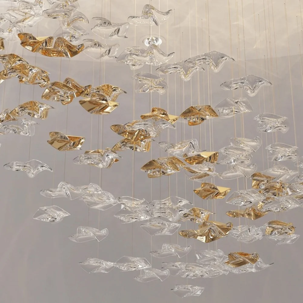 Modern hanging decorative lighting glass leaf pendant chandelier handmade glass chandelier