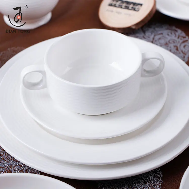 DianTong factory price hotel plain white ceramic tableware set restaurant crockery dinnerware set porcelain dinner set
