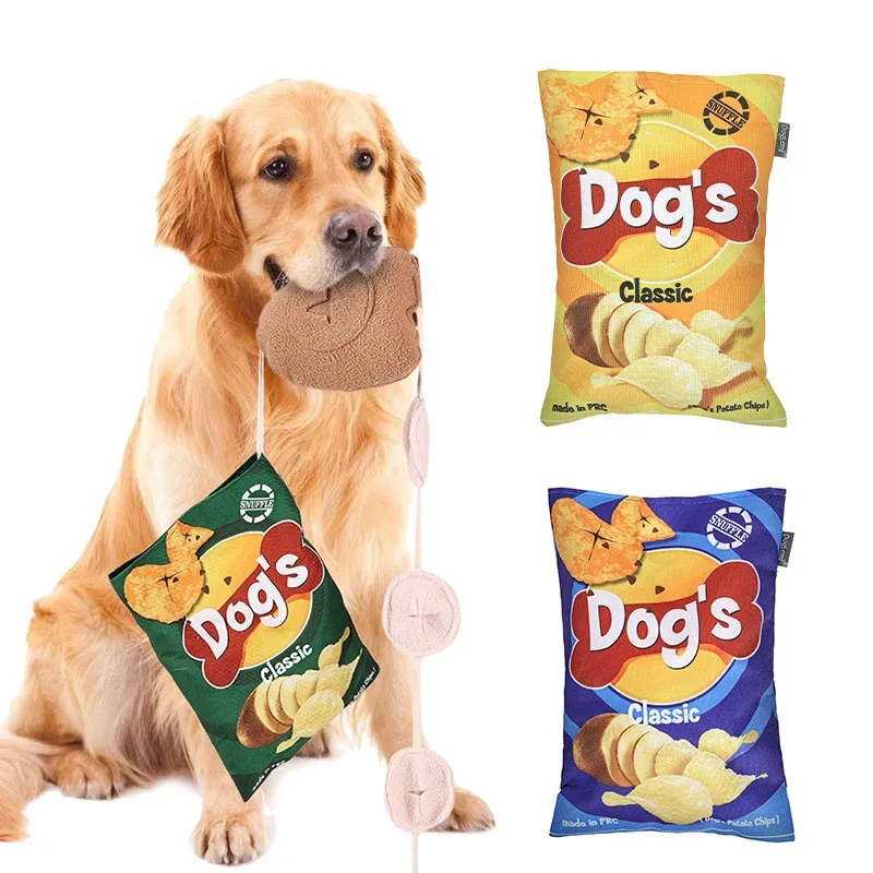 Hot sale high quality potato chips shape plush dog toy sound leakage food chew grinding teeth interactive