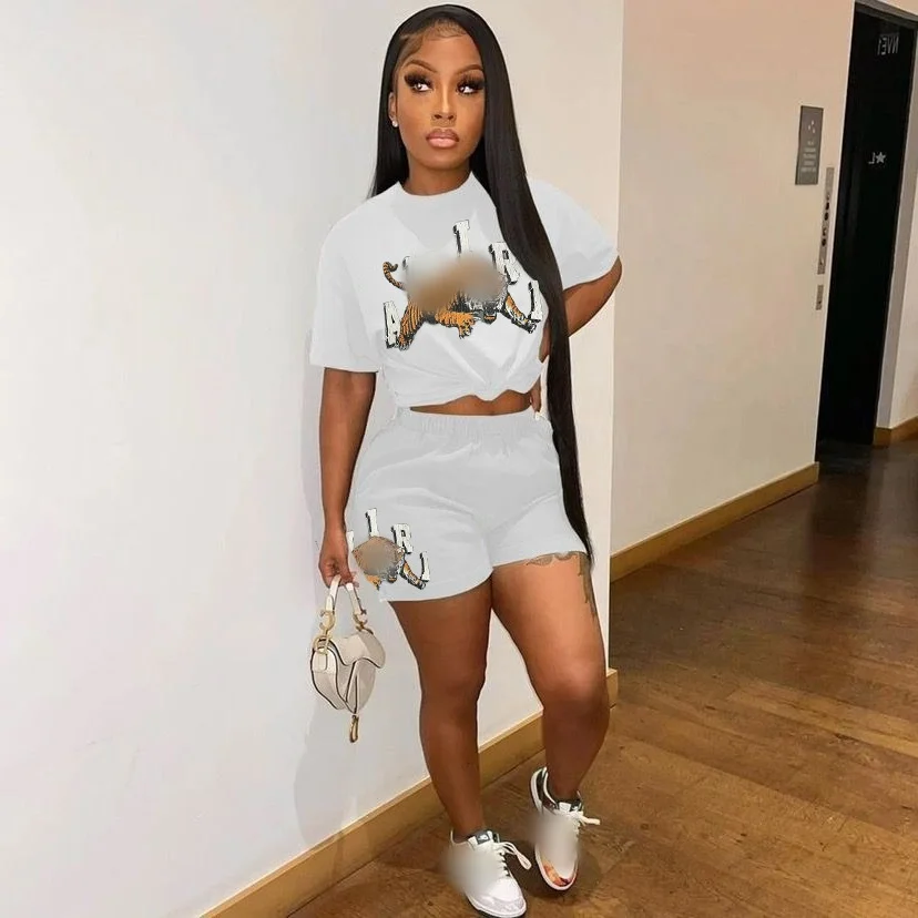 Luxury brand clothing Wholesale Animal print Casual short-sleeved shirt tracksuits women