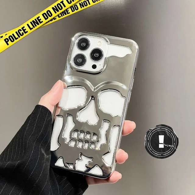 3D Hollow Skull Callous Phone Case for iPhone 14 ProMax 13 12 11 Pro Max Plus Luxury Plating Acrylic Shockproof Ghostface Cover