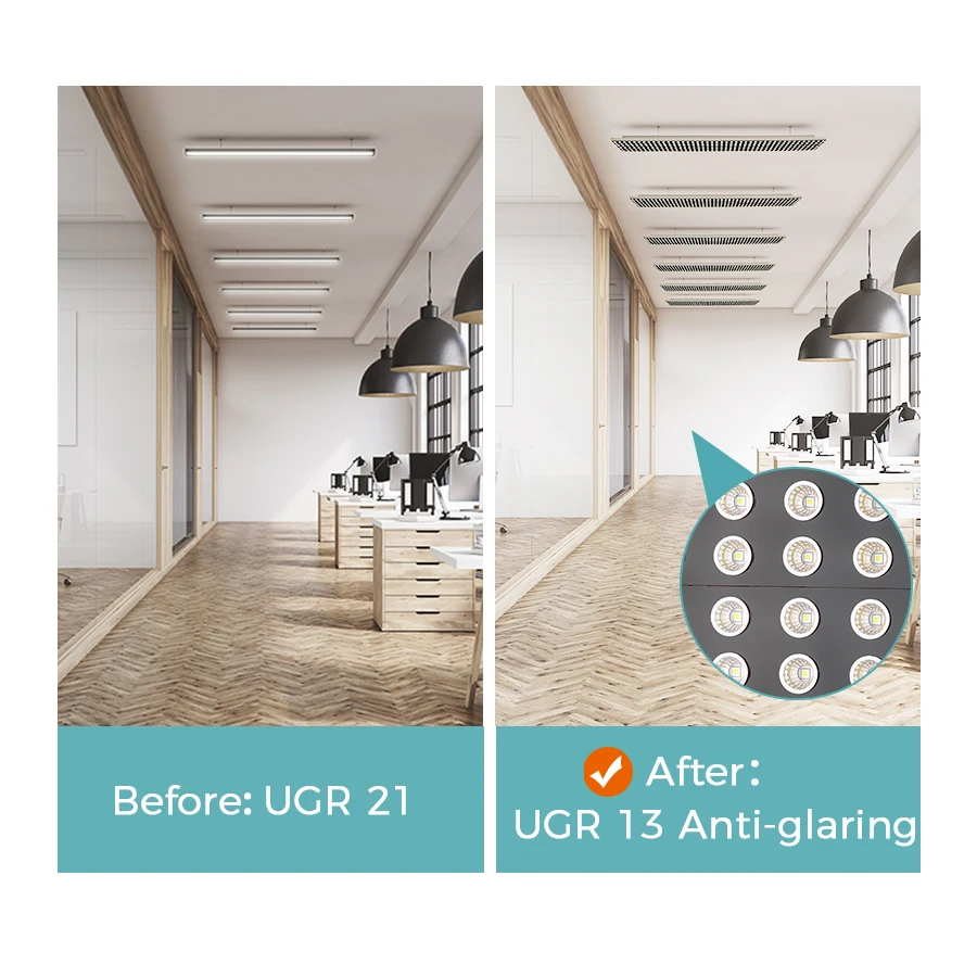 Commercial UGR13 3CCT Selectable LED Ceiling Light Fixture Black White Color 36w 42w Linear Panel Lights