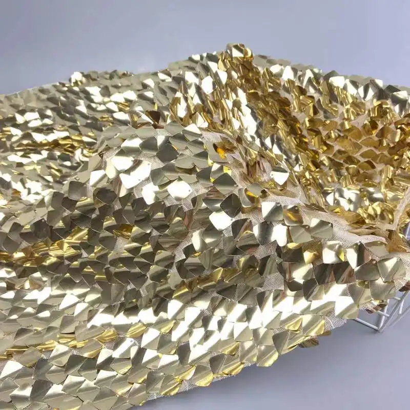 2022 new design 18mm large sequin iridescent colorful fabric with tulle embroidery sell by yard