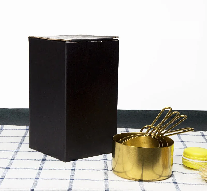 Gold Stainless Steel Measuring Cups and Spoons Set 4 Pieces Engraved Measurements Measuring Cup & Spoon