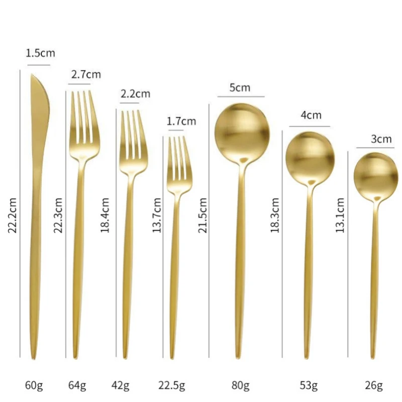 High quality Stainless steel 304 gold flatware matte gold spoon fork knife cutlery set gold flatware set