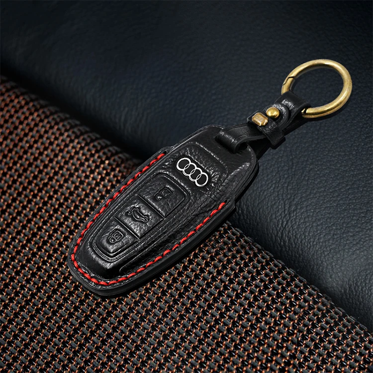 New arrival leather car remote key chain holder cover case for audi