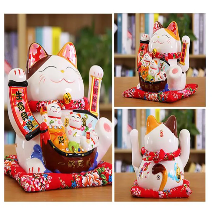 Rechargeable Feng Shui Wealth Lucky Fortune Cat with Waving Arm for Business Shops, Restaurants
