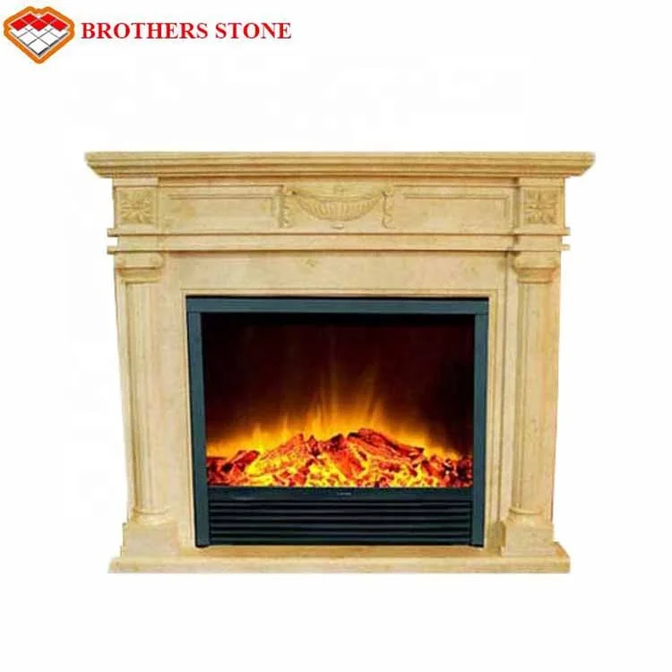 Guangzhou Stone Supplier Beige White Marble Fireplace Surround Mantel Modern Insert for Indoor Freestanding Installation