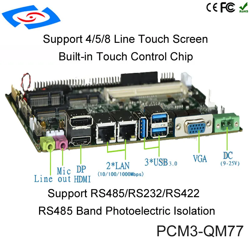 Fanless ITX Motherboard LVDS Mini ITX 17*17CM DDR3 Core i5 i7 Mainboard HDMI VGA DP GPIO LAN MSATA MPCIE Windows XP 10 LINUX