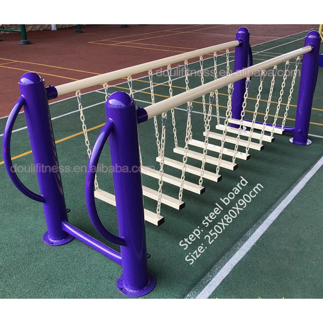 Douli kids outdoor rainbow shaped steel board swing chain bridge playground equipment for children