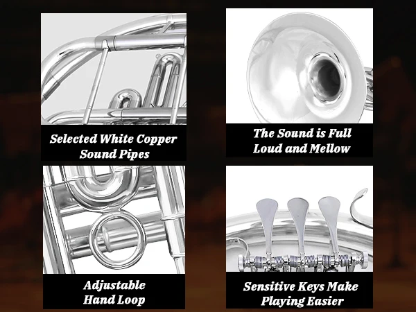 Silver Instrument Professional Triple French Horn 3 Keys Bb Brass Single French Horn for Beginner Professional Playing