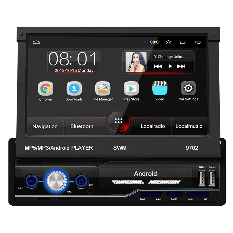 Car Android Player Instrument panel 1Din 7-inch Retractable Mp5/mp3 audio stereo Gps BT reverse video Car DVD Player