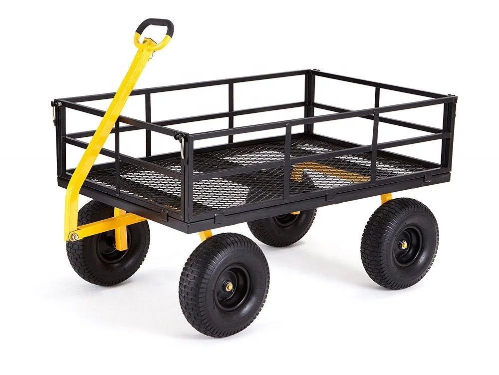 Garden Cart Wagon Heavy Duty Mesh Steel, Utility Wagon Cart with Tire Pump , Yard Cart with Removable Sides