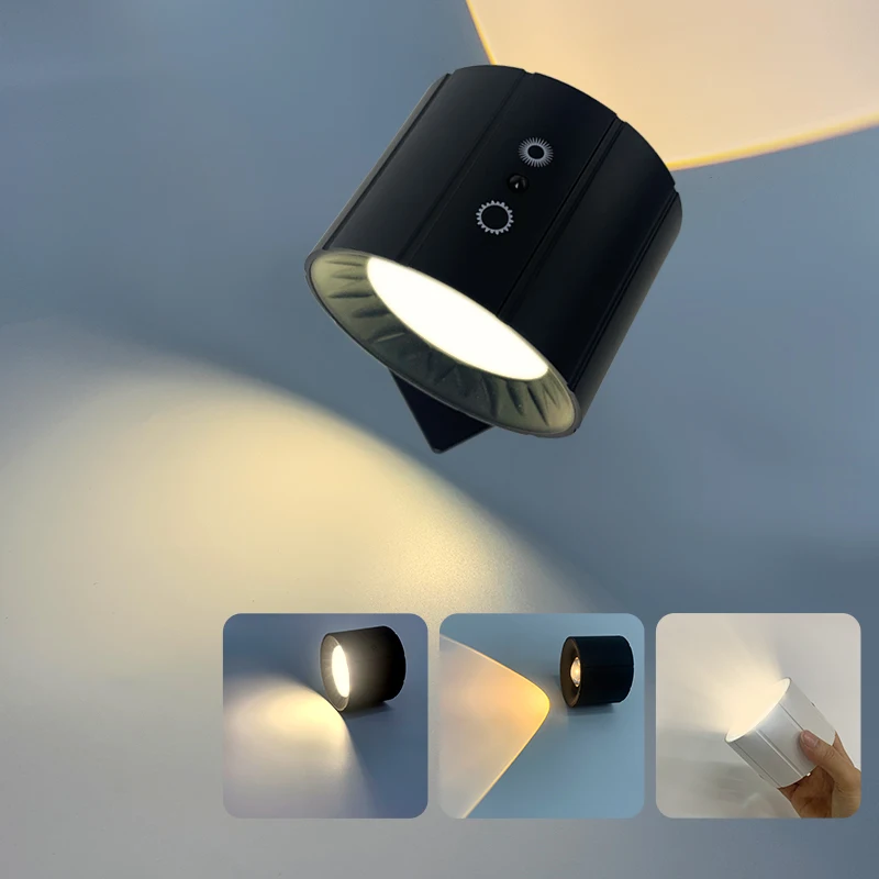 Hot Selling 3CCT Interior USB Rechargeable Wall Lamps Adjustable Angle Brightness Black Indoor Magnetic Wireless Wall Lights