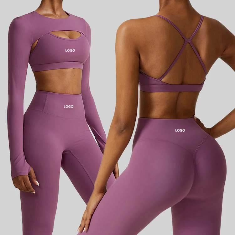 Long Sleeve Active Wear Custom Fitness Apparel Custom Logo Women Sport Gym Fitness Sets 2 Piece Sexy Gym Fitness Yoga Set