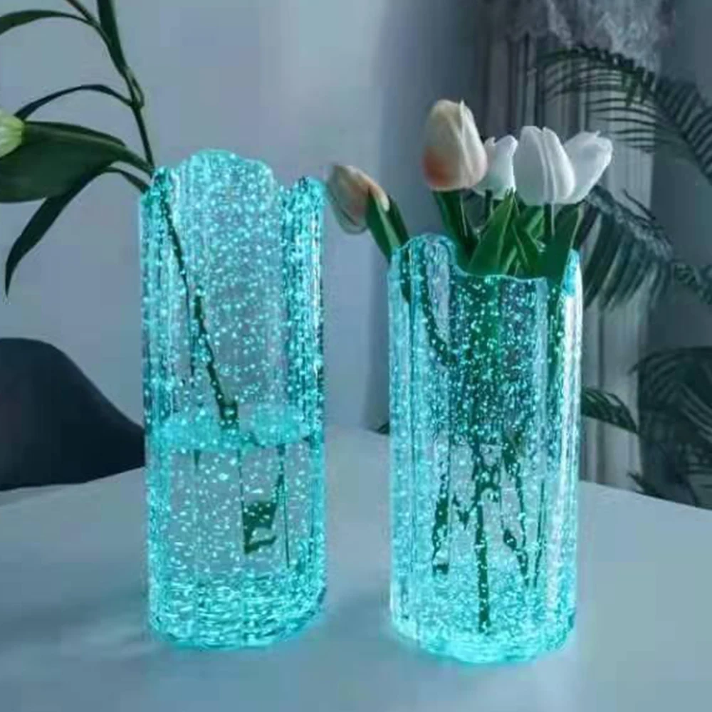Светящиеся синие хрустальные вазы цветок Свадебные украшения оптом прозрачные стеклянные
