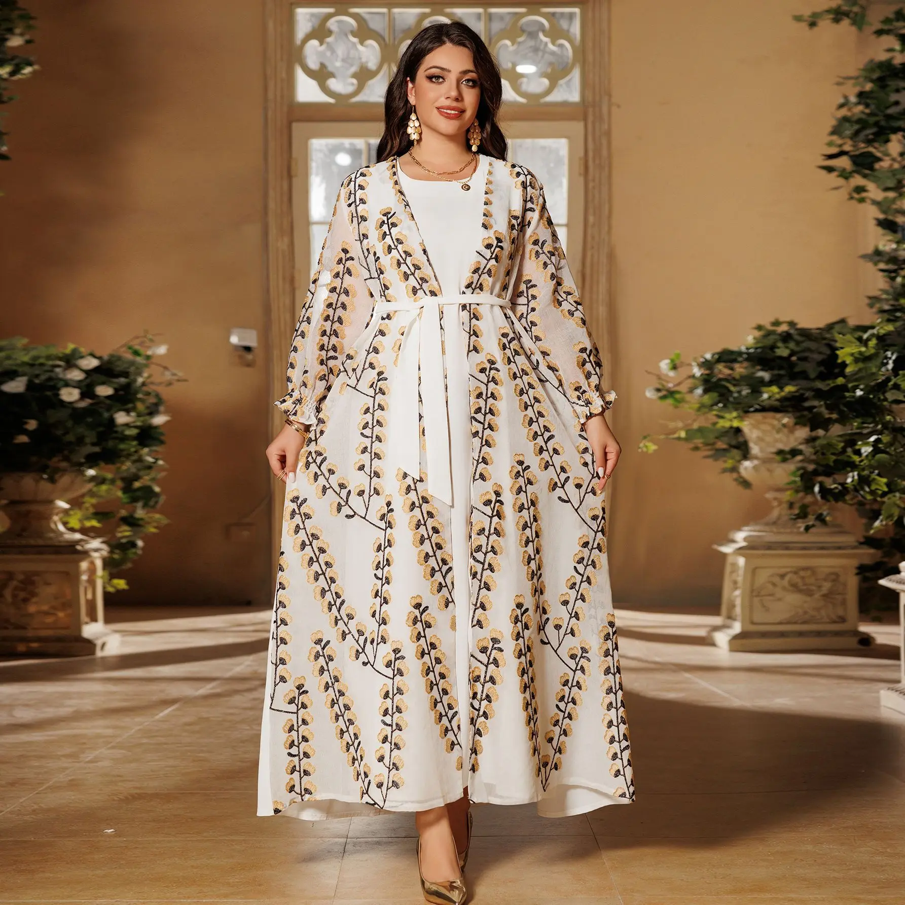 2023 New Arrival Ramadan Eid Jalabiya Fashion Muslim Dubai Arabic Abaya Dress Moroccan Kaftan Embroidery Jalabiat Women Robe