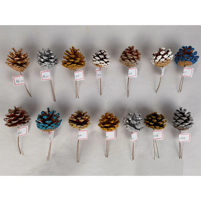 Wholesale Christmas Decoration Natural Dried Glitter Pine Cones Christmas Tree Ornaments For Decoration