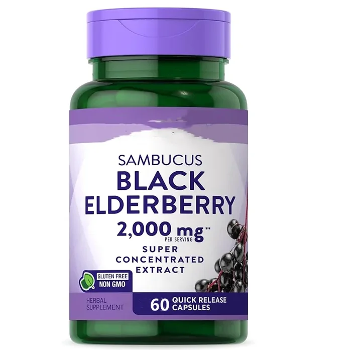 Частная этикетка черная Бузина в капсулах, экстракт самбукуса с цинком и витамином С, тройная Иммунная поддержка, 60 капсул