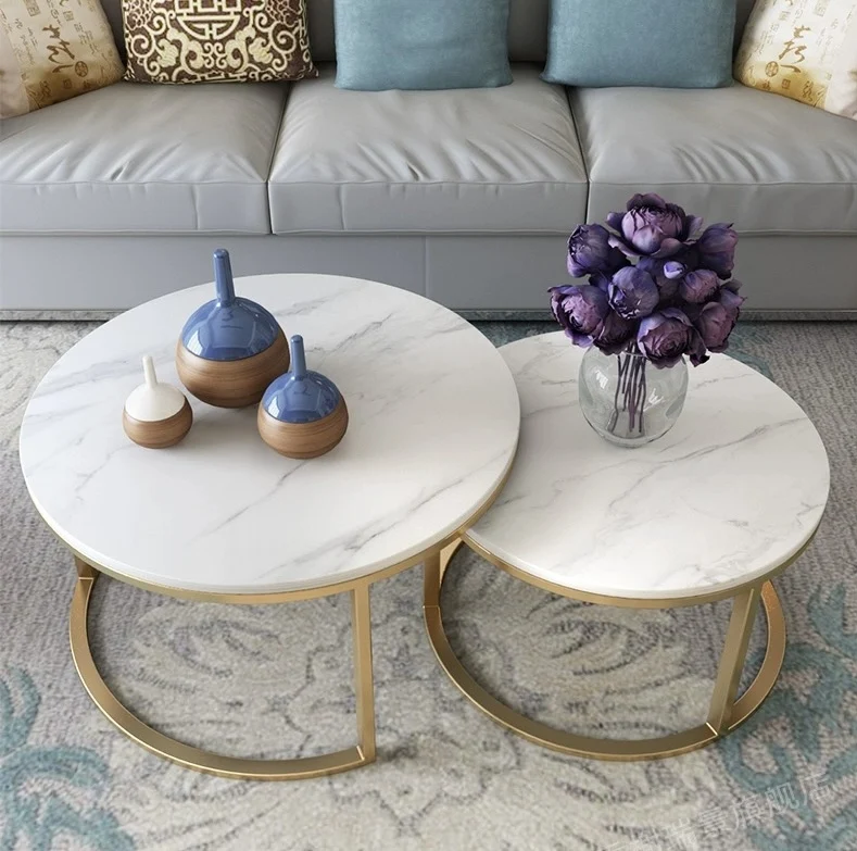 Luxury wholesale Easy Assemble Home Furniture Office Living Room Side Round Metal Marble Coffee Table