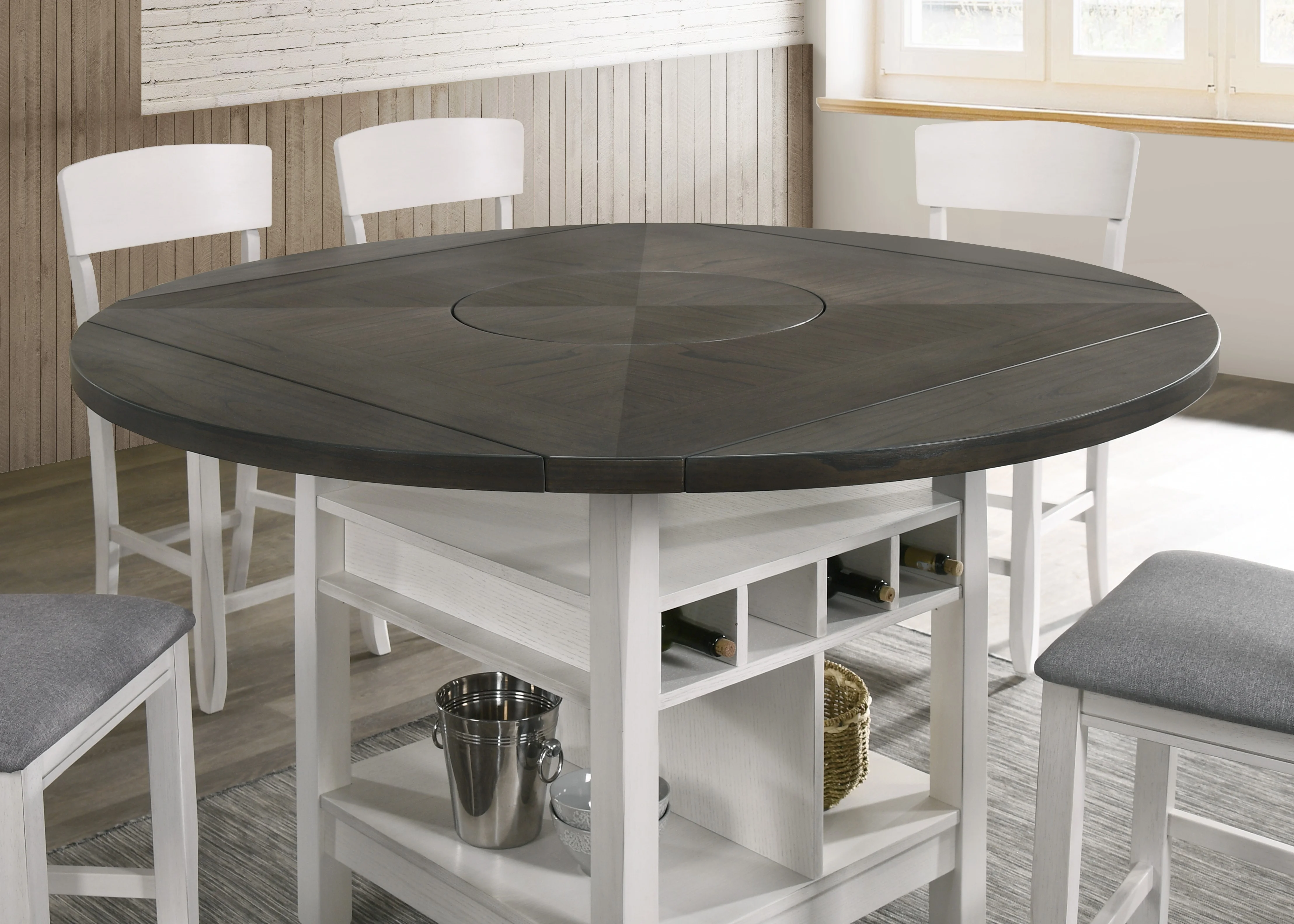 US warehouse in stock Solid wood four-sided drop-leaf easy to collapse dining table with storage for home restaurant Villa use