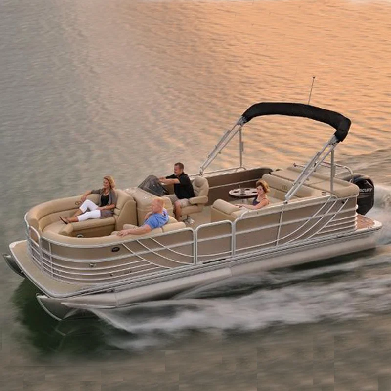 china custom 27ft fiberglass aluminium luxury floating fishing mini party pontoon house boats pontoon boat with motor