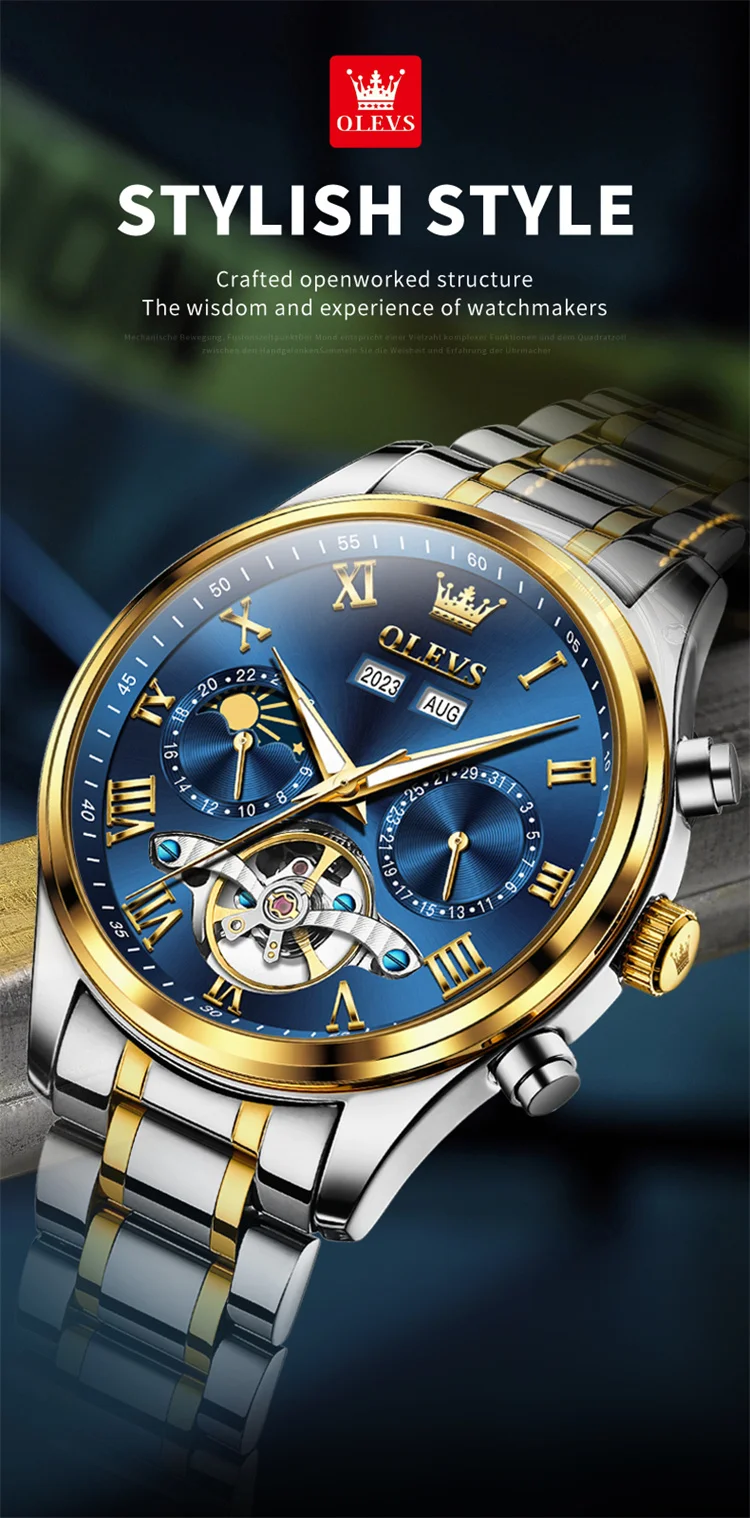 OLEVS 7005 classic dongguan men mechanical watch original Stainless steel band Waterproof automatic storage Casual watch design