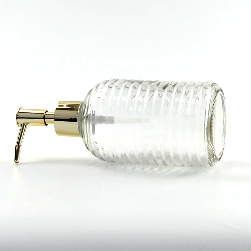 Horizontal thread glass hand sanitizer press pump bottle hotel hair shampoo shower spray 450ml manufacturer wholesale custom l