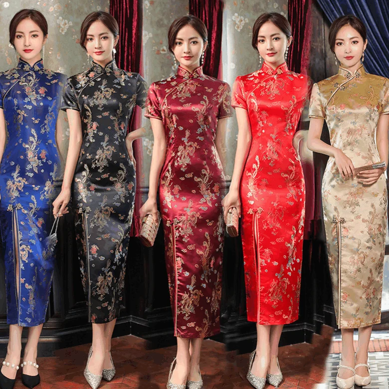 Новое летнее платье китайское традиционное благородное Cheongsams с коротким рукавом и принтом длинные платья Qipao