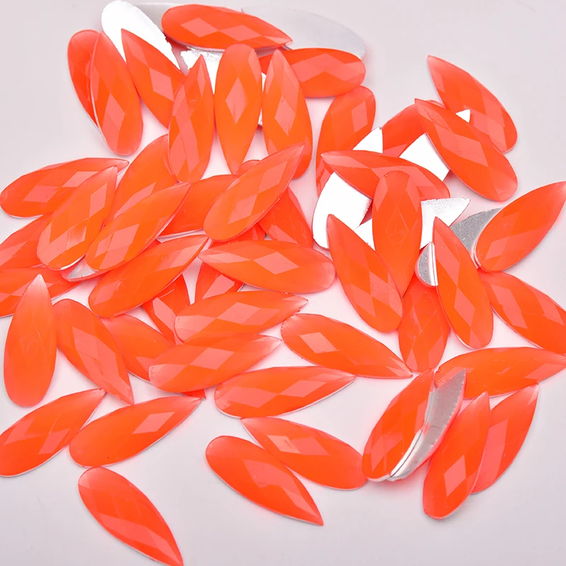 Wholesale 8*22mm Neon Orange Red Color Crystal Gems Stones Non Sewing Beads Flat Back Drop Resin Rhinestones For Nail Art