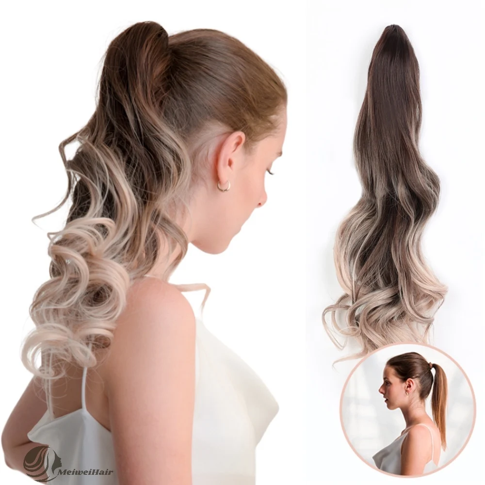 Meiwei flexible hair ponytails honey blonde wrap ponytail clip in pony tail hair extensions