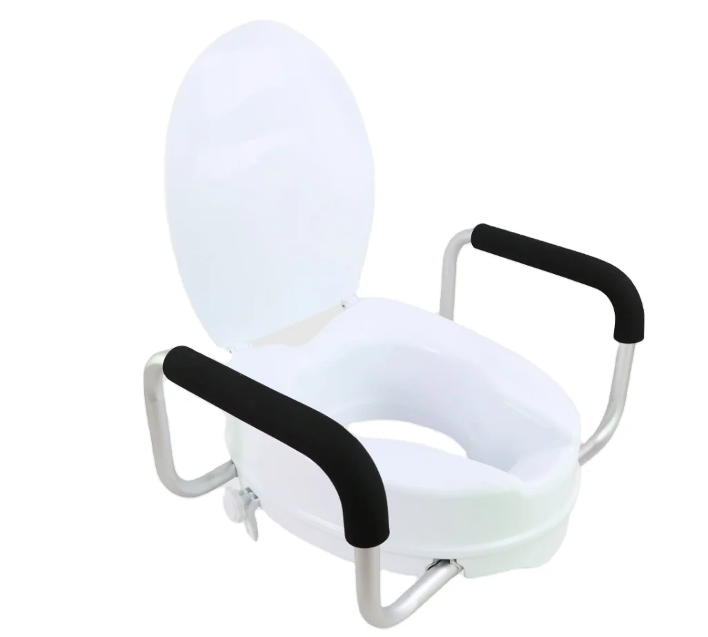 SC7060D-4A Elder Homecare Safety 4 inch PP Durable Raised Toilet Seat with Detachable armrest and Lid