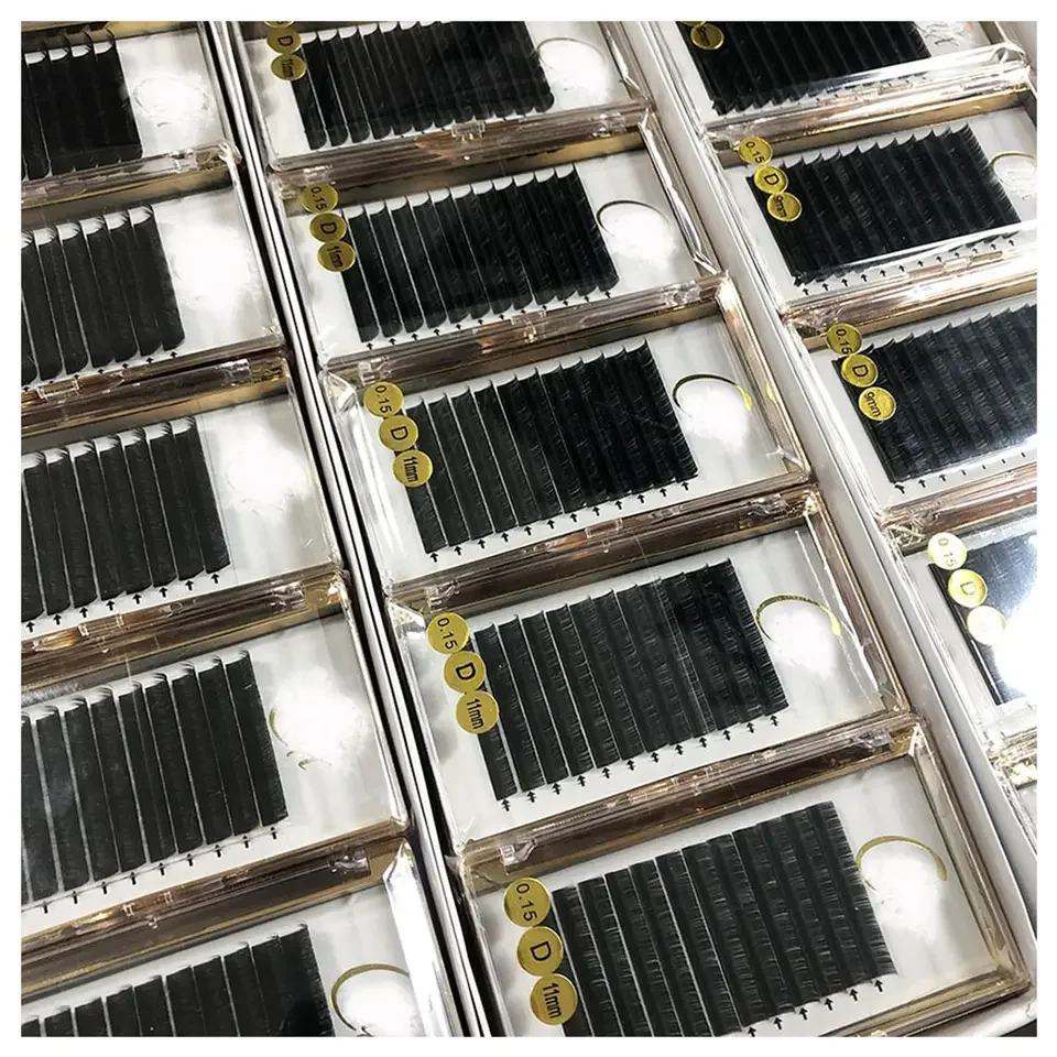 Free Sample C CC D DD Curl 0.07 mm Thickness Mix Length Korea PBT Fibre Flat Private Label Black Eye Lashes Eyelashes Extension