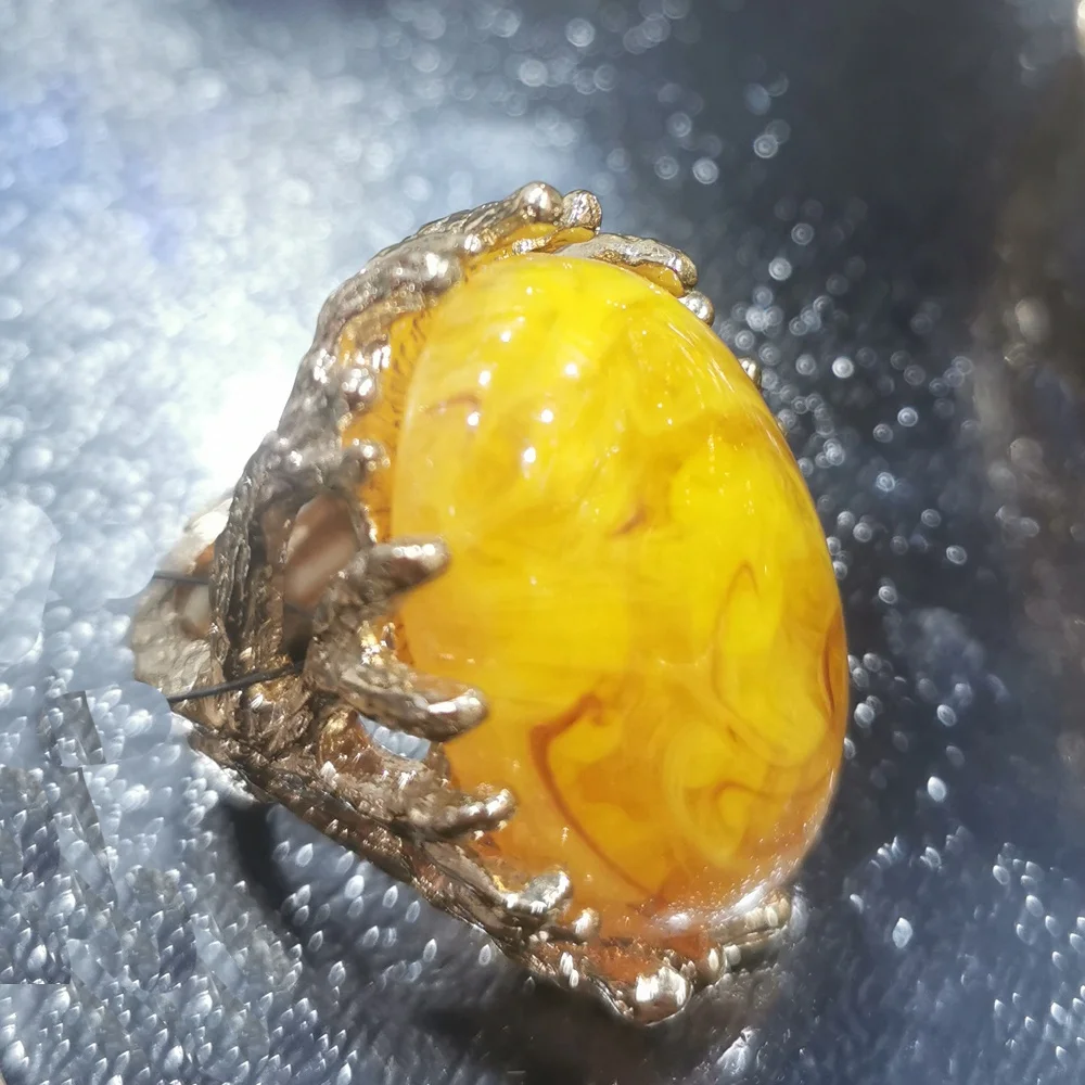 Turkish Jewelry Gold Ring Women Light-weight Natural Stone Vintage Cool Fashion