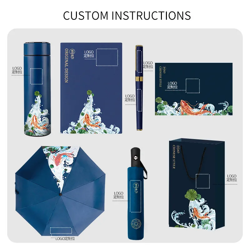 Custom Corporate Gift Set Luxury Vacuum Cup Notebook Pen Umbrella Executive Kits Business Promotional Gift Set With Box
