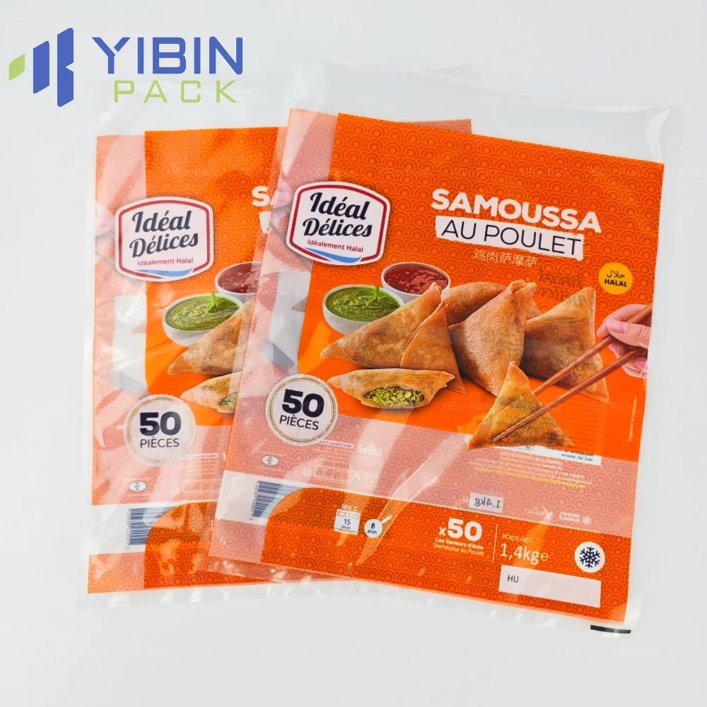 Custom frozen food packaging resealable food grade laminate plastic bags for frozen Samousa Dumplings Meat Steak Fish