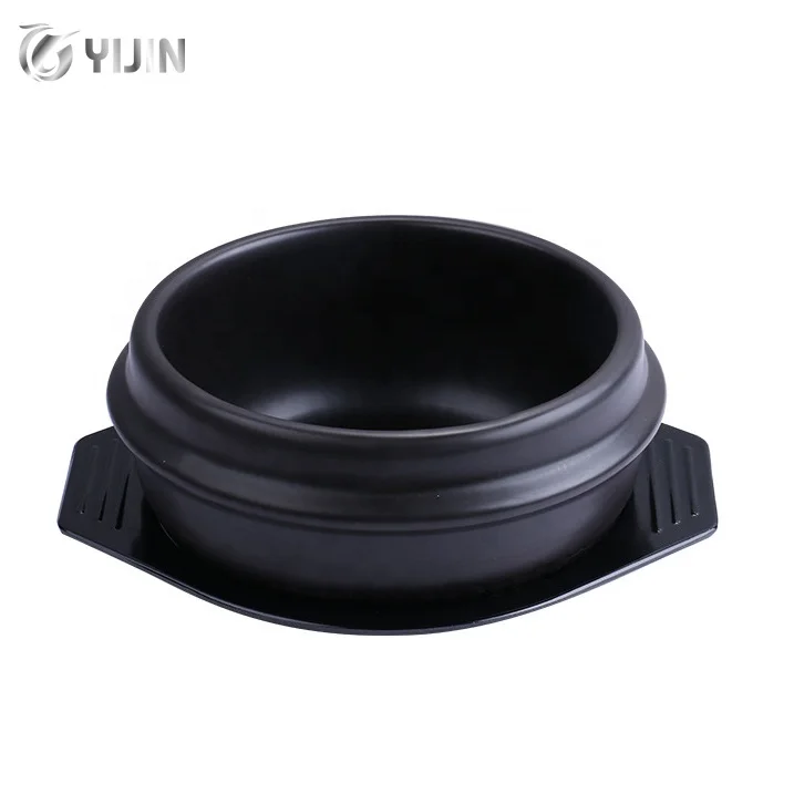 Wholesale black ceramic soup pots dolsot bibimbap ramen casserole stone bowl with tray