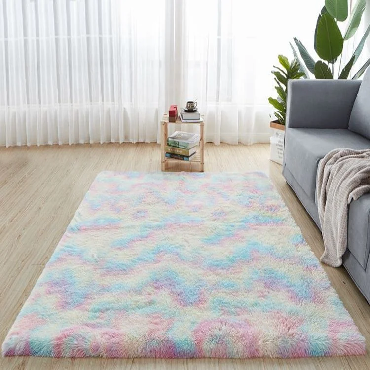 Home decorative tie dye bedroom faux fur home floor large fluffy carpets living room area rugs shaggy carpet