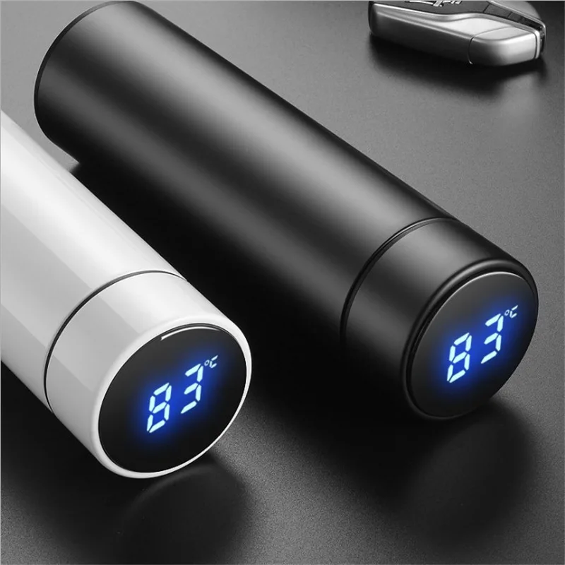 LED smart water bottle, stainless steel thermos with temperature display