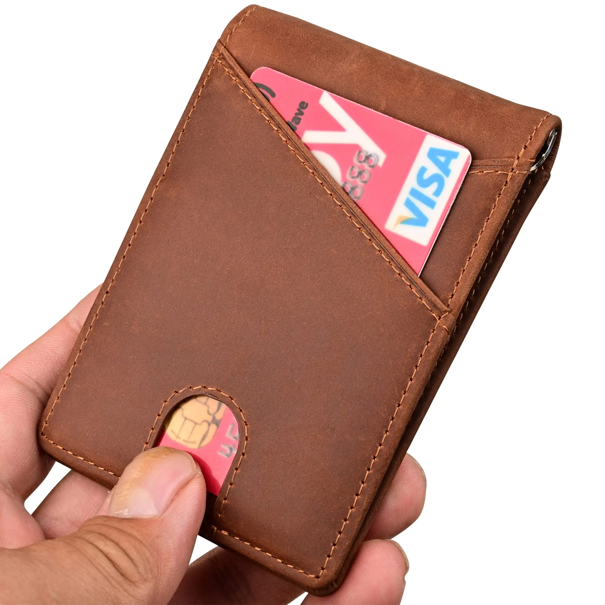 Custom Slim Mans Bifold Money Clip Wallet RFID Blocking Business Front Pocket ID Window Genuine Leather Credit Card Holder