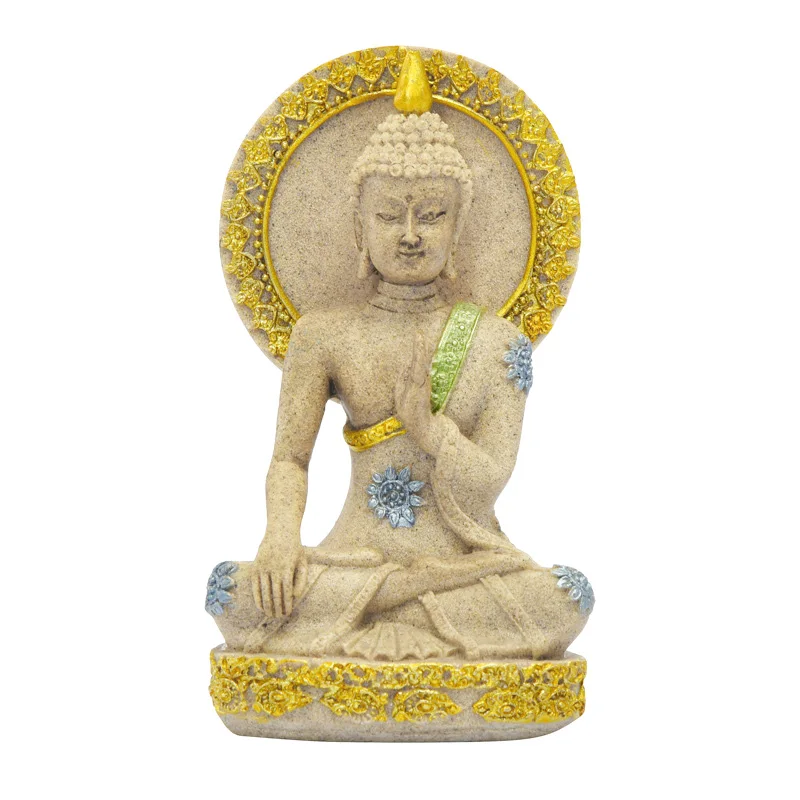 Home Decor Resin Crafts India Southeast Asi Buddha Religious Deity Golden Buddha Sculpture Resin Sandstone Craft Ornament Gift