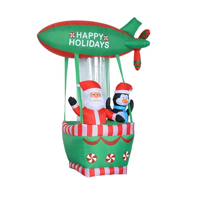 
180cm High Christmas inflatable santa claus and penguin on hot air balloon christmas santa inflatable penguin decoration 