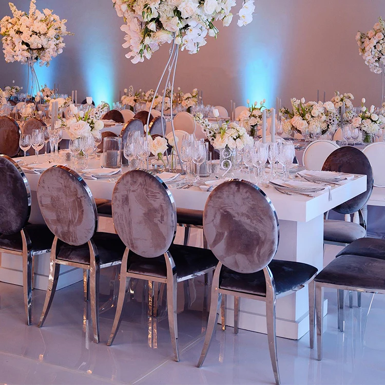 Hot selling gold stackable design pu leather velvet round back stainless steel hotel banquet event wedding chair