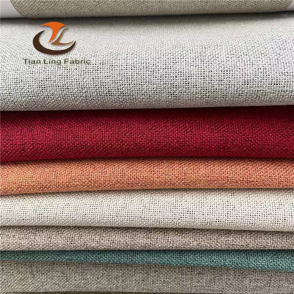 hot sell stock ready to ship both side same faux linen fabric inside black tpu film curtain fabric blackout