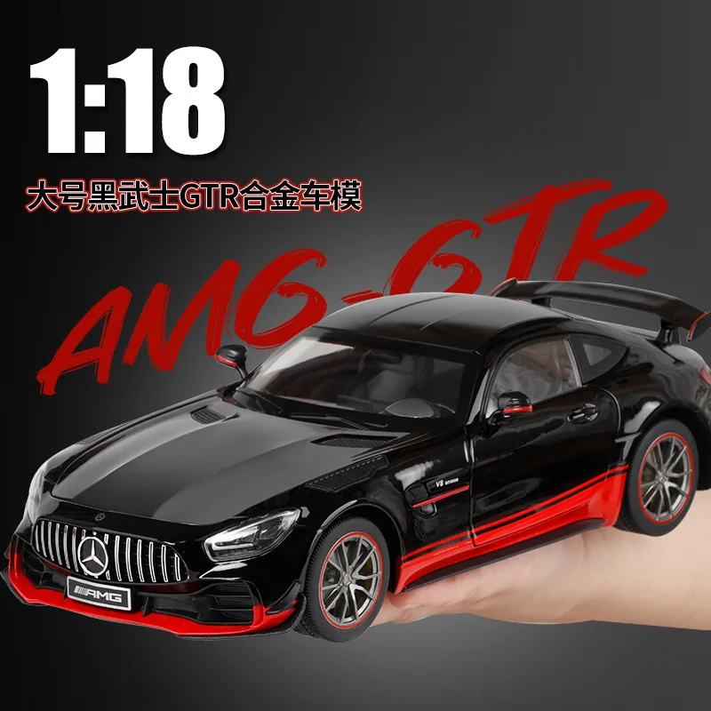 Diecast simulation 1:18 Mercede-Benz GTR metal sports car asound and light pullback display collection gift alloy car model toy