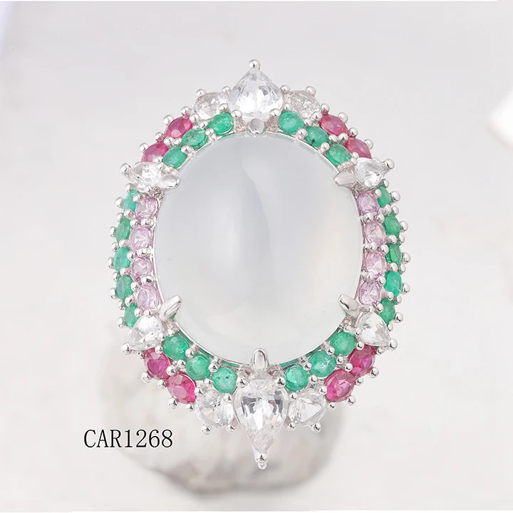 Custom Fashion jewelry ring  18K gold oval jadeite  Ring pendant two-piece