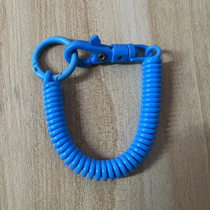 spring coil spiral stretch keychain anti-lost stretch elastic cord safety rope key ring with lobster clasp