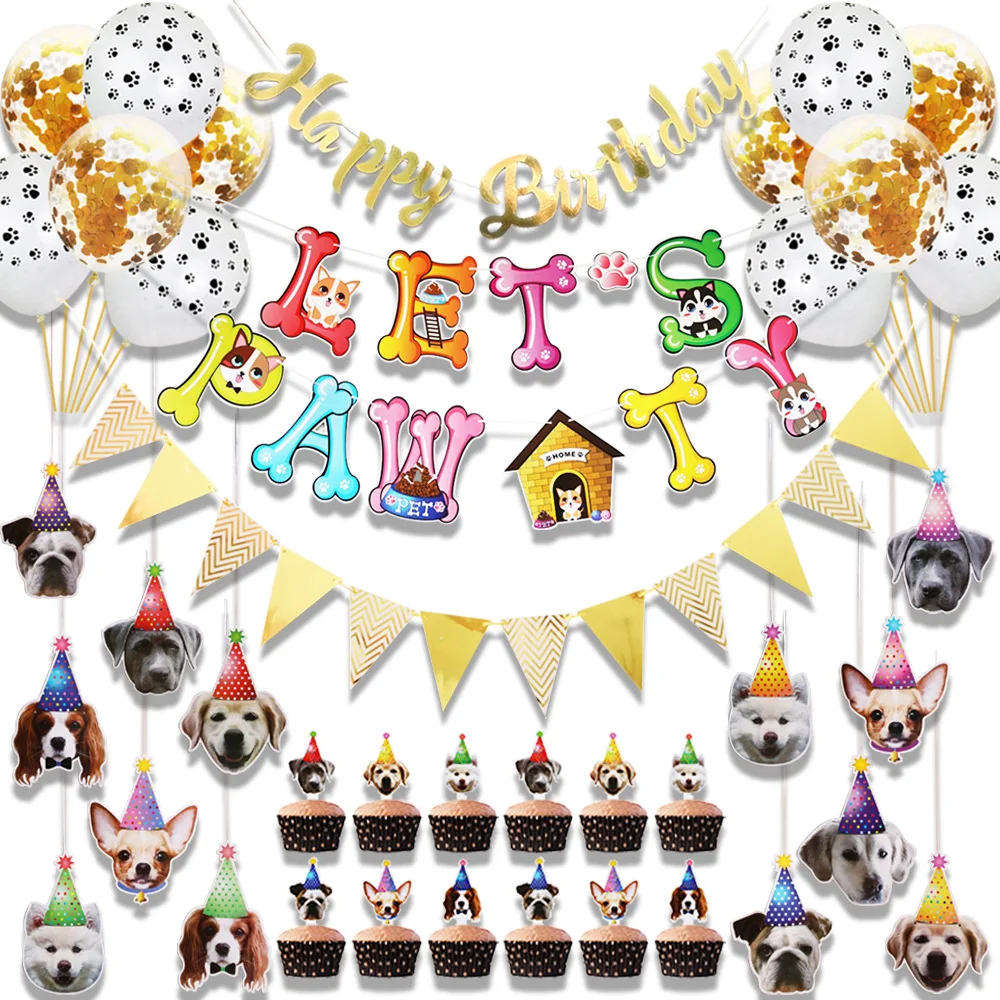 2021 Hot Sale Dog Birthday Set For Pet Party Decoration Colorful Banners For Puppy Party Accessory