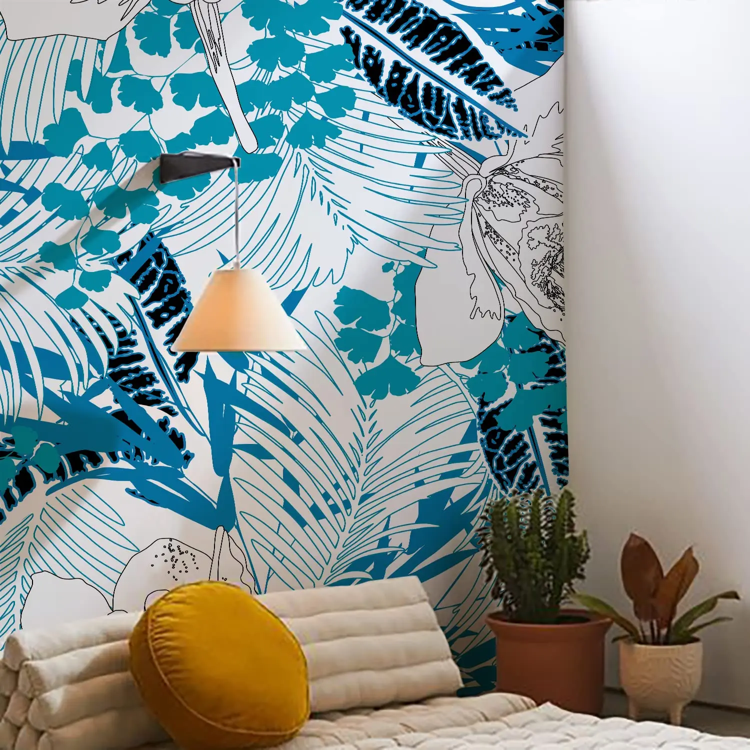 Sketch Banana Leaves Wall Mural Leather Textured Vinyl Self-Adhesive Wallpaper