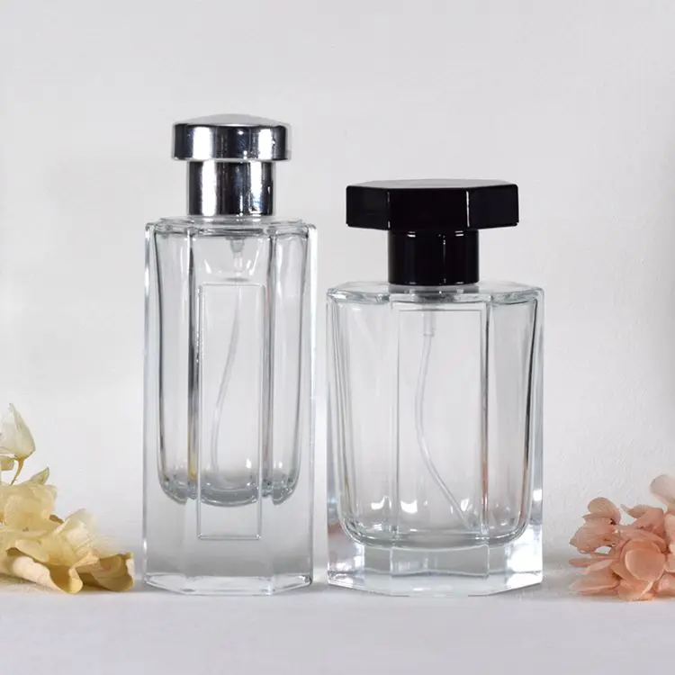Custom Logo Glass Perfume Bottle Hexagon Clear 50ml Perfume Spray Bottles With Pump